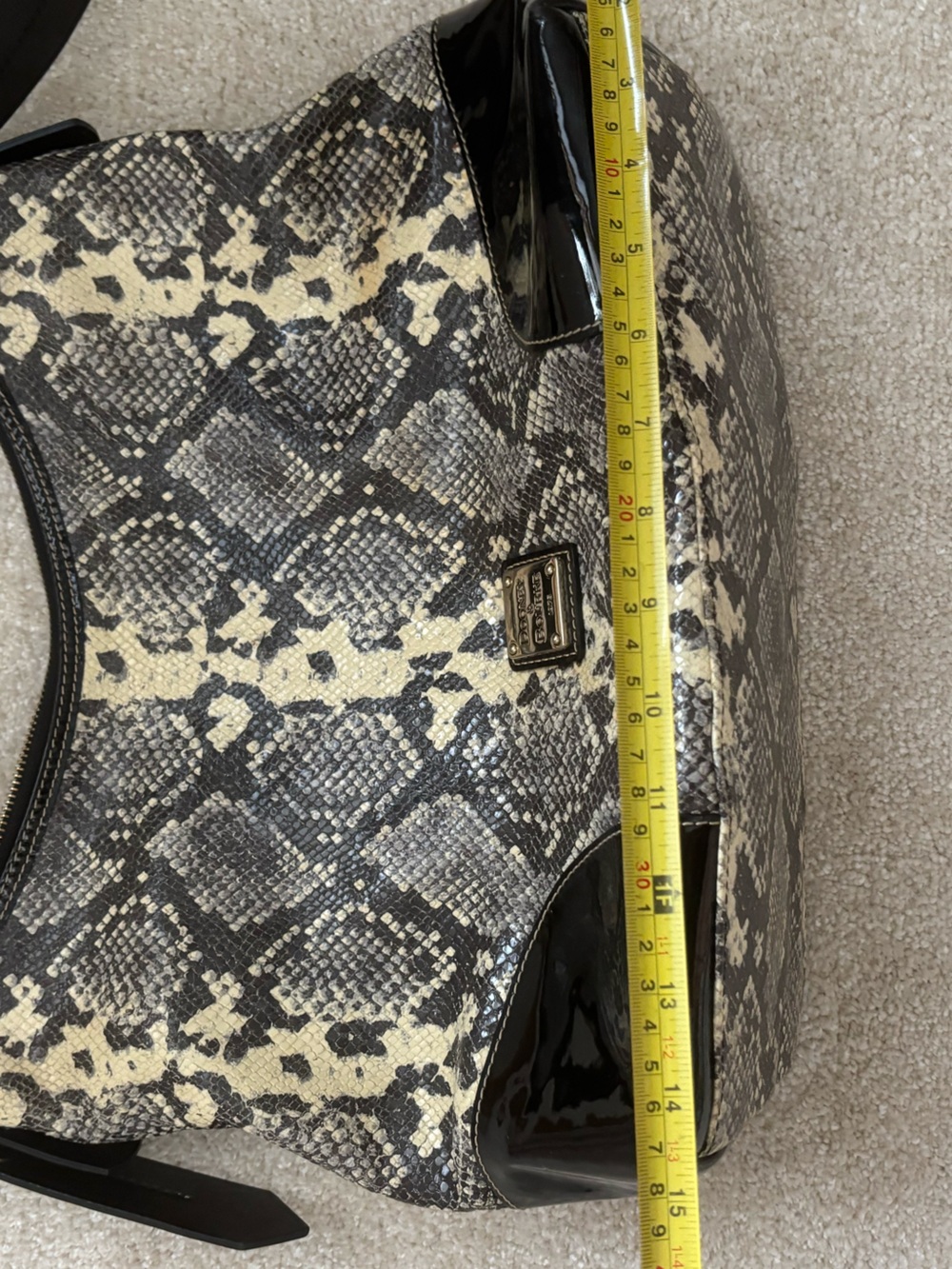 Dooney & Bourne Black/Cream Snake-Skin Print Leather Hobo Bag w Patent Leather - Picture 14 of 16
